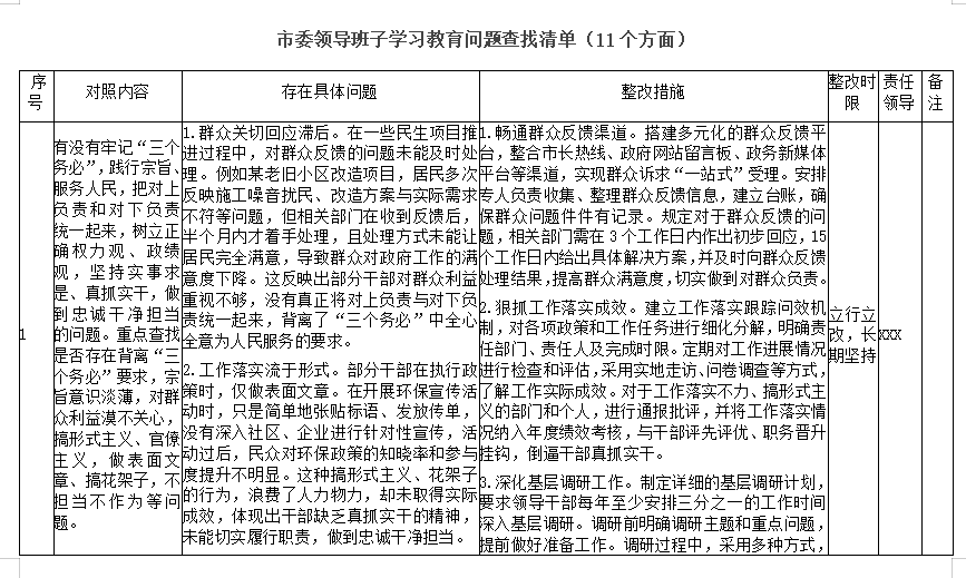 市委领导班子学习教育问题查找清单(11个方面)-深度文库